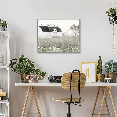 Foggy Country Barn Framed Canvas Wall Art