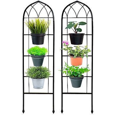 Sunnydaze 2-Piece Arched Wall Trellis with Flowerpot Supports - 48 in