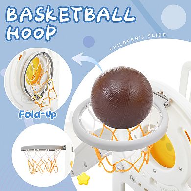 F.C Design Toddler Climber and Slide Set 4 in 1, Freestanding Slide Playset with Basketball Hoop - Indoor & Outdoor, Kids Playground Climber with Versatile Play Combination for Babies