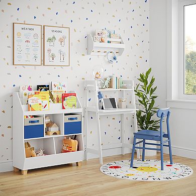 RiverRidge Kids Catch-All Wall Shelf with Bookrack and Hooks