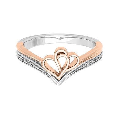 Love Always 18k Rose Gold Over Sterling Silver Diamond Accent Double Heart Promise Ring