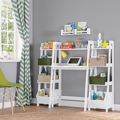 RiverRidge Home Kids Desk with Ladder Shelf Storage & 2 Floating Bookshelves