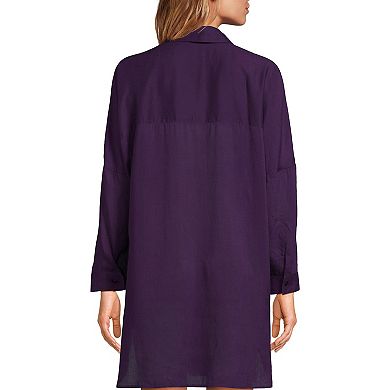 Women's Lands' End Sheer Modal Oversized Button Front Swim Cover-Up