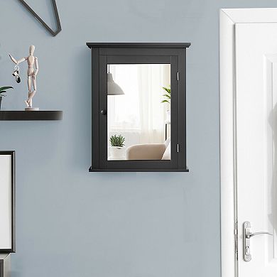 Wall Mounted Bathroom Mirror Cabinet with 5-level Height-adjustable Shelf