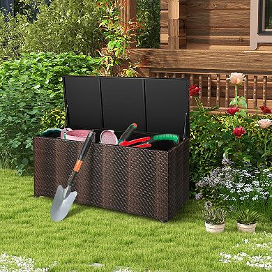 96 Gallon PE Wicker Outdoor Storage Box with 4 Wheels