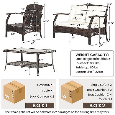 4 Pieces Outdoor Rattan Conversation Set with Protective Cover