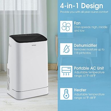 15000 BTU Portable Air Conditioner with Heat and Auto Swing-White