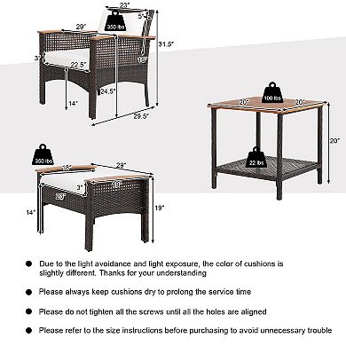 5 Pieces Patio Rattan Furniture Set with Acacia Wood Table