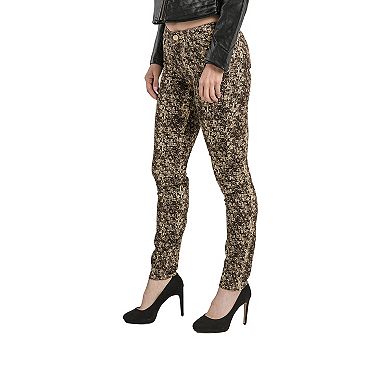 Women's Stretch Twill MidRise Skinny Jeans Snake Skin Print