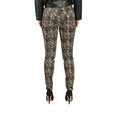 Women's Stretch Twill MidRise Skinny Jeans Snake Skin Print