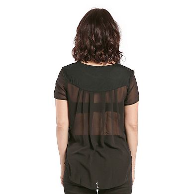 Women's Georgette Short Sleeve blouse Stretch Jersey Front High-Low Hem
