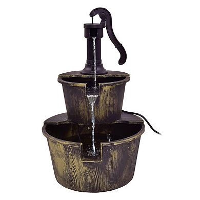 2 Tiers Outdoor Barrel Waterfall Fountain with Pump