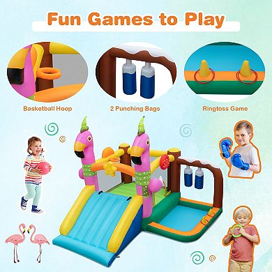 7-in-1 Flamingo Inflatable Bounce House with Slide without Blower