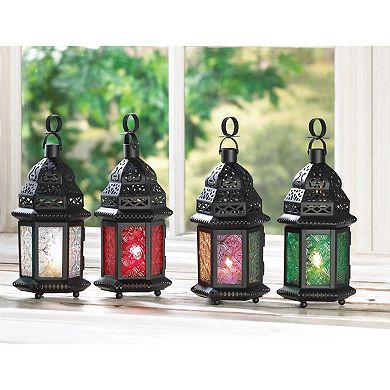 Multi-Colored Glass Moroccan Candle Lantern - 10 inches