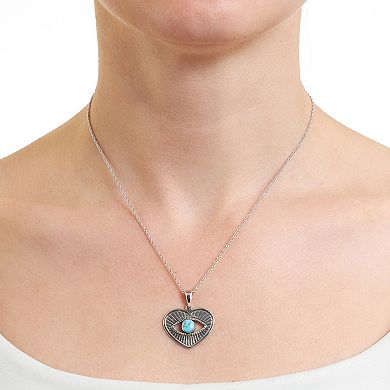 Athra NJ Inc Sterling Silver Simulated Turquoise Guard Eye Heart Pendant Necklace