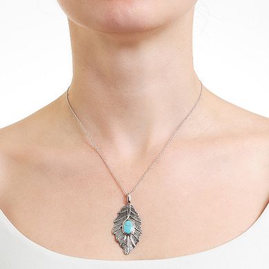 Athra NJ Inc Sterling Silver Simulated Turquoise Textured Leaf Pendant Necklace