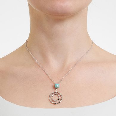Athra NJ Inc Sterling Silver Simulated Turquoise Circle Pendant Necklace