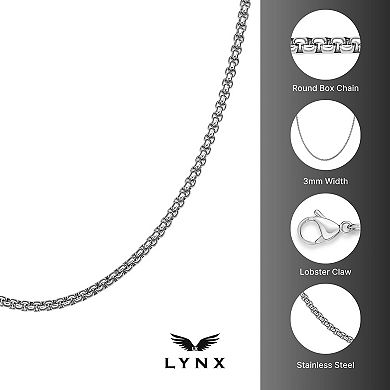 Men's LYNX Stainless Steel 3 mm Round Box Chain Necklace