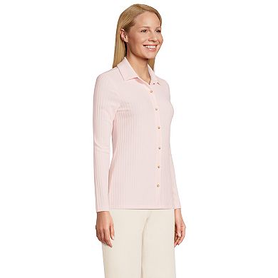 Women's Lands' End Long-Sleeve Ribbed Button-Front Polo Top