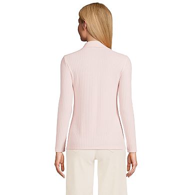Women's Lands' End Long-Sleeve Ribbed Button-Front Polo Top