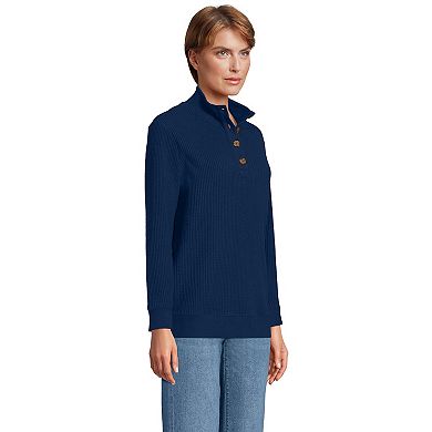 Women's Lands' End Long Sleeve Waffle Knit Button Placket Top