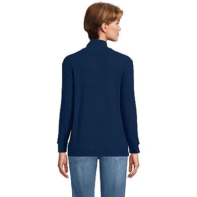 Women's Lands' End Long Sleeve Waffle Knit Button Placket Top