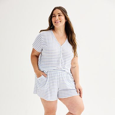 Plus Size Sonoma Goods For Life® Short Sleeve Button Pajama Top & Pajama Shorts Set