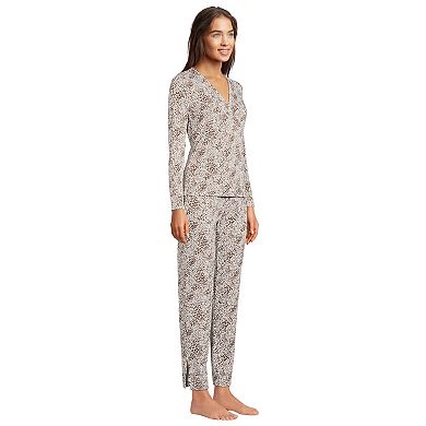 Women's Lands' End Cooling Long Sleeve Crossover Pajama Top and Pajama Pants Sleep Set