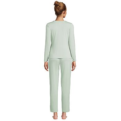 Women's Lands' End Cooling Long Sleeve Crossover Pajama Top and Pajama Pants Sleep Set