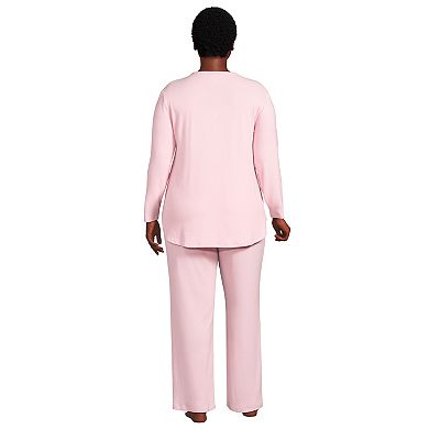 Plus Size Lands' End Women's Cozy Long Sleeve Pajama Top and Pajama Pants Sleep Set