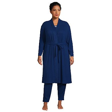 Plus Size Lands' End Women's Cozy 3 Piece Pajama Top, Pajama Pants & Robe Sleep Set