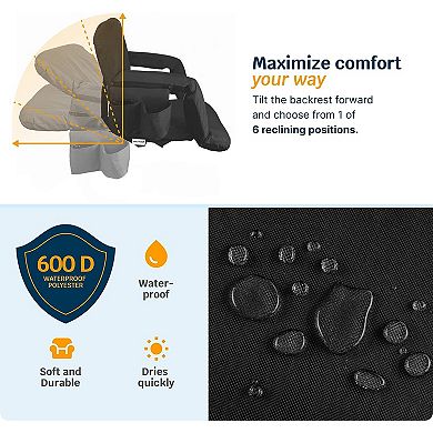 Alpcour Wide Heated Massage Reclining Stadium Seat - Waterproof Foldable Camping Chair with Extra Thick Padding and Wide Back Support