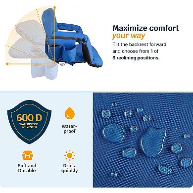 Alpcour 25-Inch Extra-Wide Heated Reclining Stadium Seat - Waterproof Foldable Camping Chair with Extra Thick Padding and Wide Back Support