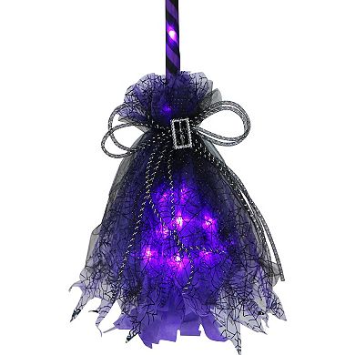 3-Foot Witch's Broomstick with Purple Lights Halloween Decoration