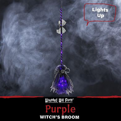 3-Foot Witch's Broomstick with Purple Lights Halloween Decoration