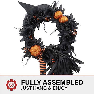 Black and Orange Floral Halloween Wreath