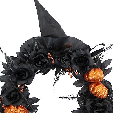 Black and Orange Floral Halloween Wreath