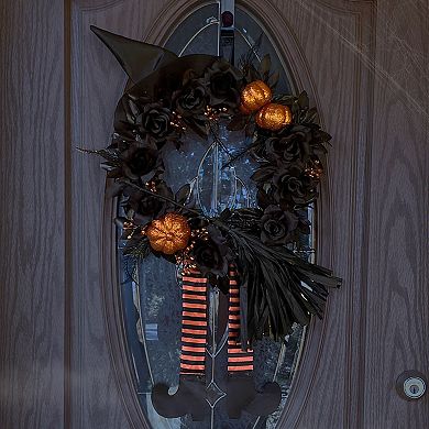 Black and Orange Floral Halloween Wreath