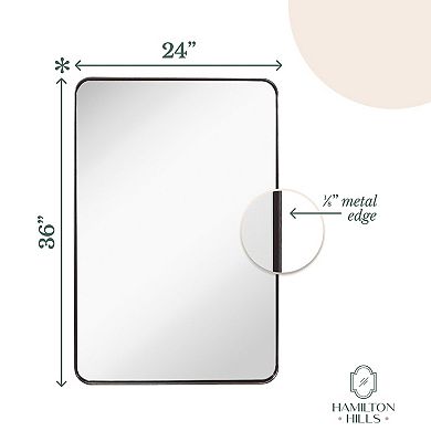 24x36 Inch Metal Black Frame Mirror For Bathroom Brushed Rectangular