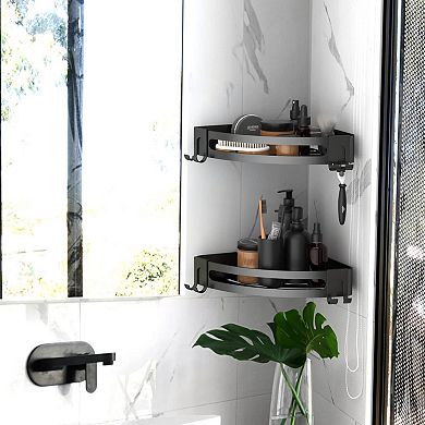 Adhesive Bathroom Shelf With Razor Holder, Drill-free Aluminum Storage Organizer