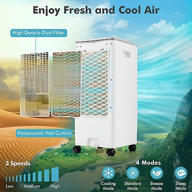 4-in-1 Evaporative Air Cooler with 12L Water Tank and 4 Ice Boxes-White