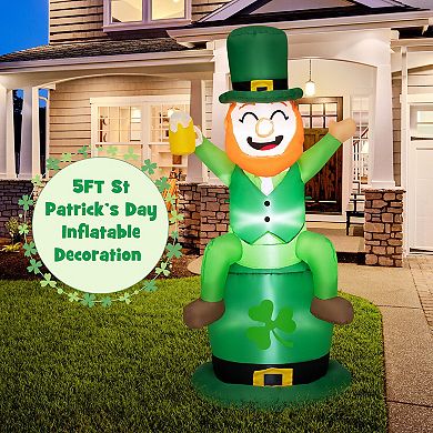 5 Feet St Patrick's Day Inflatable Decoration Leprechaun Sitting on Hat