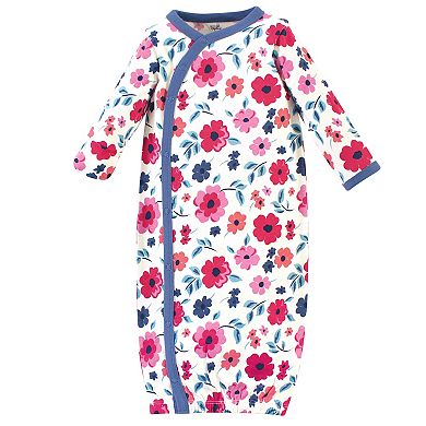 Touched by Nature Baby Girl Organic Cotton Side-Closure Snap Long-Sleeve Gowns 3pk, Garden Floral