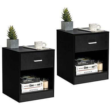 Hivvago 2 Pieces Nightstand With Storage Drawer And Cabinet