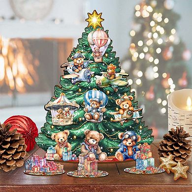 Teddy Bear-Themed 11-inch Collectible Christmas tree by G.DeBrekht - Tabletop Christmas Decor