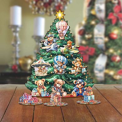 Teddy Bear-Themed 11-inch Collectible Christmas tree by G.DeBrekht - Tabletop Christmas Decor