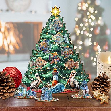 Coastal-Themed Collectible 11-inch Christmas tree by G.DeBrekht - Tabletop Christmas Decor