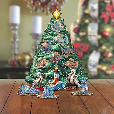 Coastal-Themed Collectible 11-inch Christmas tree by G.DeBrekht - Tabletop Christmas Decor