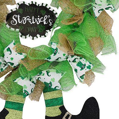 Northlight Happy St. Patrick's Day 24 in. Ribbon Wreath with Leprechaun Hat