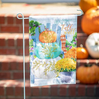 Evergreen Enterprises Happy Fall Stacked Pumpkins Garden Linen Flag